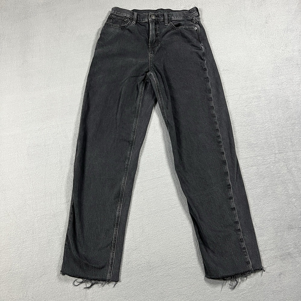 American‎ Eagle Jeans Womens 0 Black High Rise Baggy Straight Dark Wash Stretch